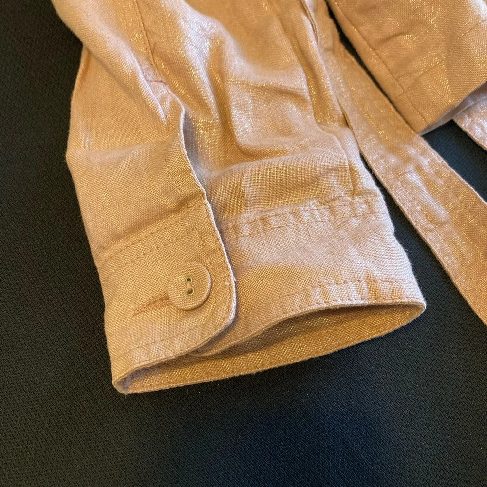 Chico’s Pink Linen Jacket Shirt Tie Waist - Picture 11 of 15